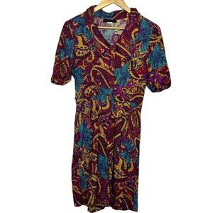 Vintage JB Wright 12 Petite Mod Shirt Dress Jewel Tone Paisley Maximalist‎ 80s